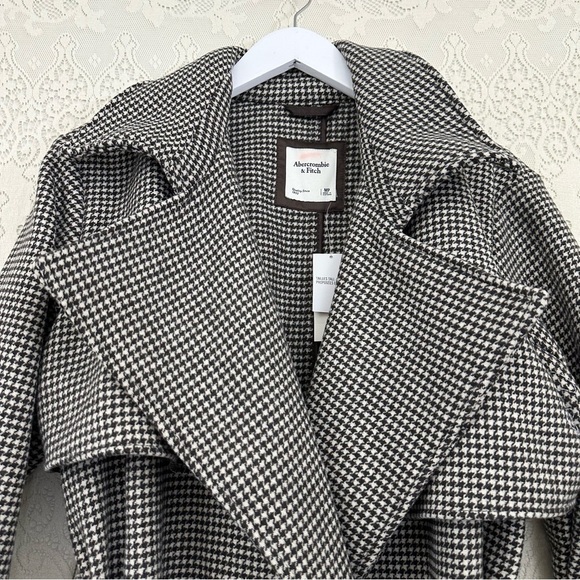 Abercrombie & Fitch Wool Trench Coat Houndstooth Belted - Picture 9 of 16
